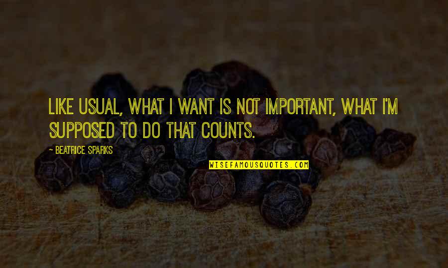 Epitome Of Happiness Quotes By Beatrice Sparks: Like usual, what I want is not important,