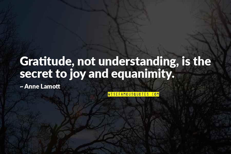 Equanimity Quotes By Anne Lamott: Gratitude, not understanding, is the secret to joy