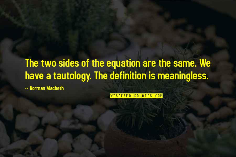 Equation Quotes By Norman Macbeth: The two sides of the equation are the