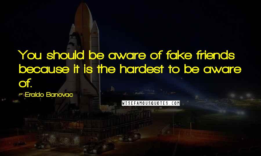 Eraldo Banovac quotes: You should be aware of fake friends because it is the hardest to be aware of.