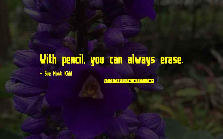 Erase You Quotes By Sue Monk Kidd: With pencil, you can always erase.