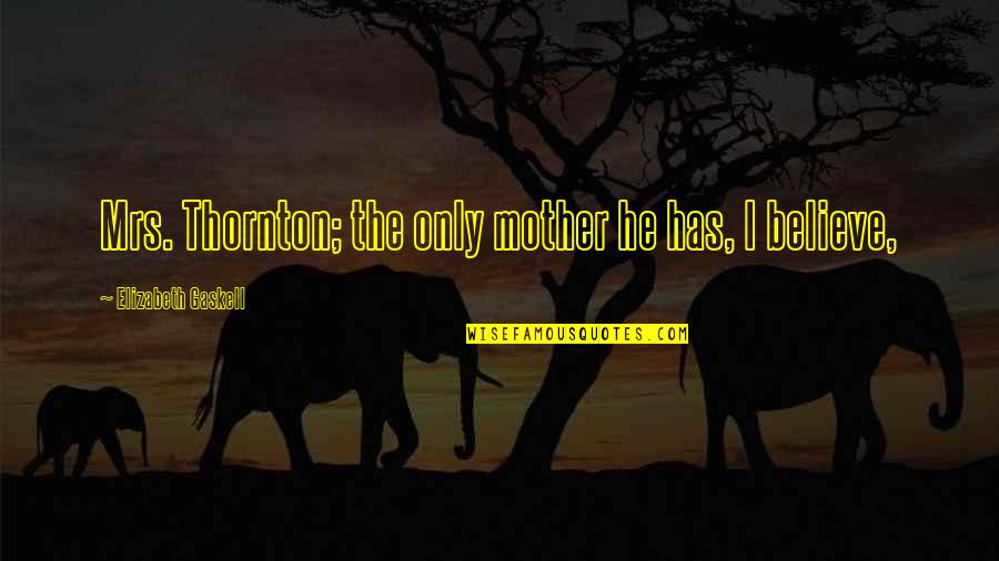 Erected Synonyms Quotes By Elizabeth Gaskell: Mrs. Thornton; the only mother he has, I Erected Synonyms Quotes By Elizabeth Gaskell: Mrs. Thornton; the only mother he has, I