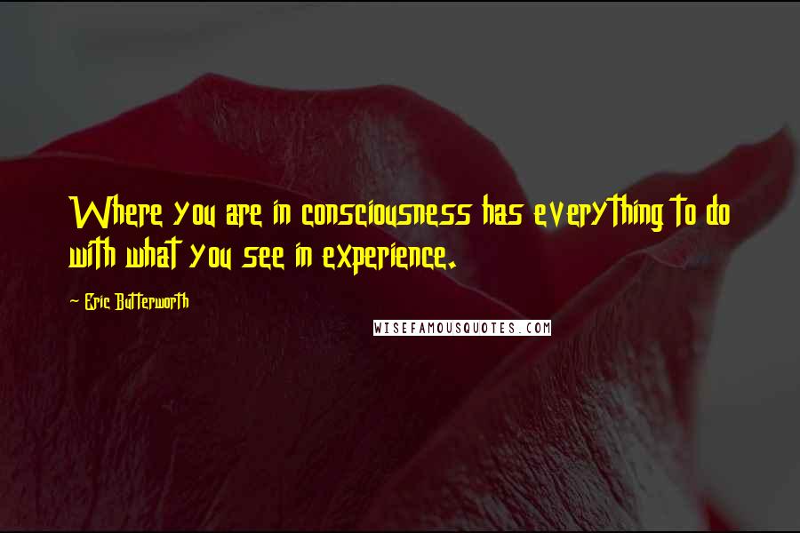 Eric Butterworth quotes: Where you are in consciousness has everything to do with what you see in experience.