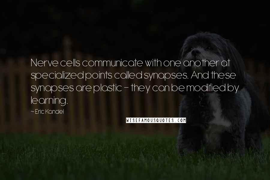 Eric Kandel quotes: Nerve cells communicate with one another at specialized points called synapses. And these synapses are plastic - they can be modified by learning. Eric Kandel quotes: Nerve cells communicate with one another at specialized points called synapses. And these synapses are plastic - they can be modified by learning.