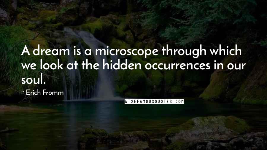 Erich Fromm quotes: A dream is a microscope through which we look at the hidden occurrences in our soul. Erich Fromm quotes: A dream is a microscope through which we look at the hidden occurrences in our soul.