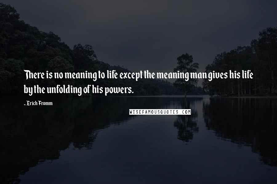 Erich Fromm quotes: There is no meaning to life except the meaning man gives his life by the unfolding of his powers.