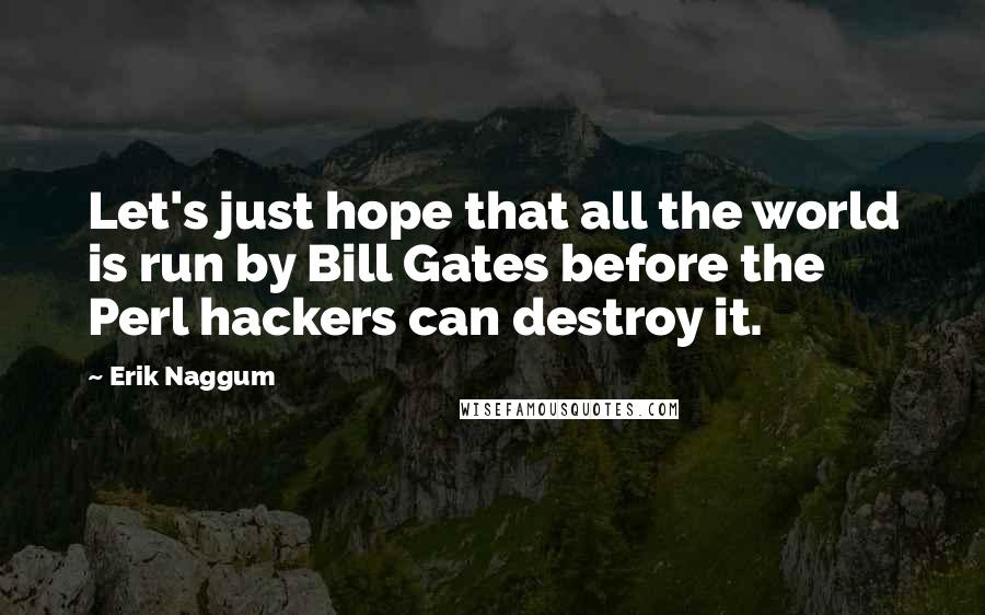 Erik Naggum quotes: Let's just hope that all the world is run by Bill Gates before the Perl hackers can destroy it.