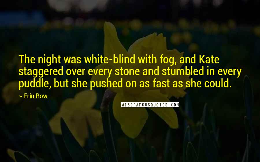 Erin Bow quotes: The night was white-blind with fog, and Kate staggered over every stone and stumbled in every puddle, but she pushed on as fast as she could.