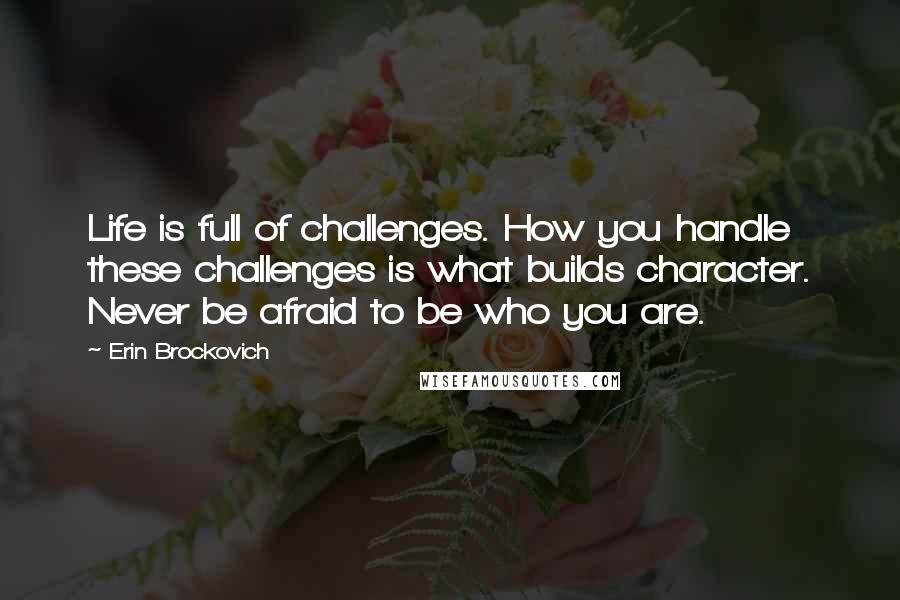 Erin Brockovich quotes: Life is full of challenges. How you handle these challenges is what builds character. Never be afraid to be who you are.
