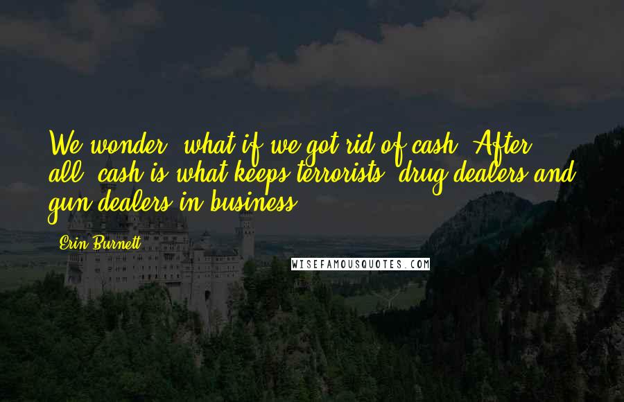 Erin Burnett quotes: We wonder, what if we got rid of cash? After all, cash is what keeps terrorists, drug dealers and gun dealers in business.
