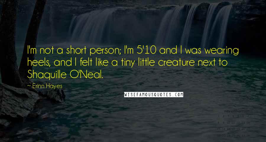 Erinn Hayes quotes: I'm not a short person; I'm 5'10 and I was wearing heels, and I felt like a tiny little creature next to Shaquille O'Neal. Erinn Hayes quotes: I'm not a short person; I'm 5'10 and I was wearing heels, and I felt like a tiny little creature next to Shaquille O'Neal.