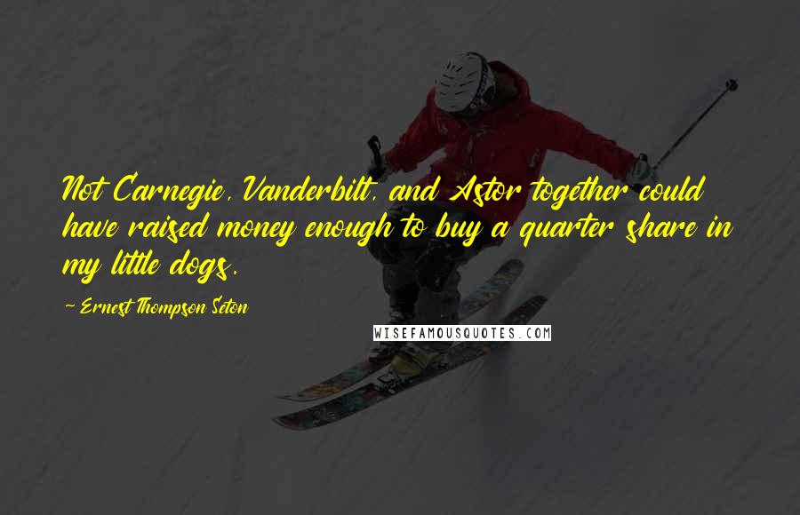 Ernest Thompson Seton quotes: Not Carnegie, Vanderbilt, and Astor together could have raised money enough to buy a quarter share in my little dogs.