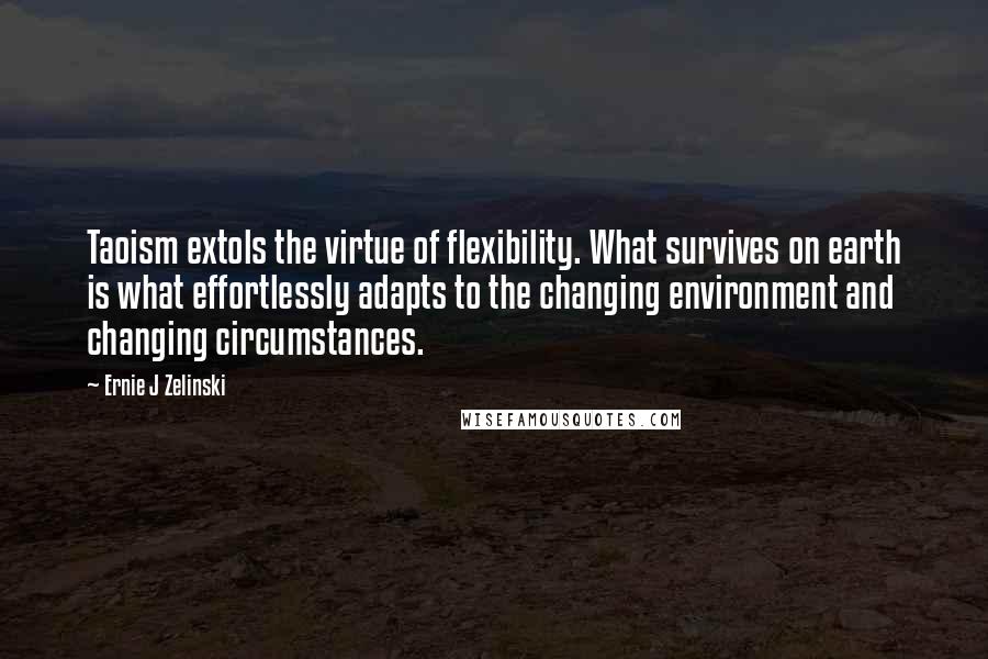 Ernie J Zelinski quotes: Taoism extols the virtue of flexibility. What survives on earth is what effortlessly adapts to the changing environment and changing circumstances.