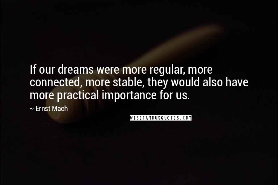 Ernst Mach quotes: If our dreams were more regular, more connected, more stable, they would also have more practical importance for us. Ernst Mach quotes: If our dreams were more regular, more connected, more stable, they would also have more practical importance for us.