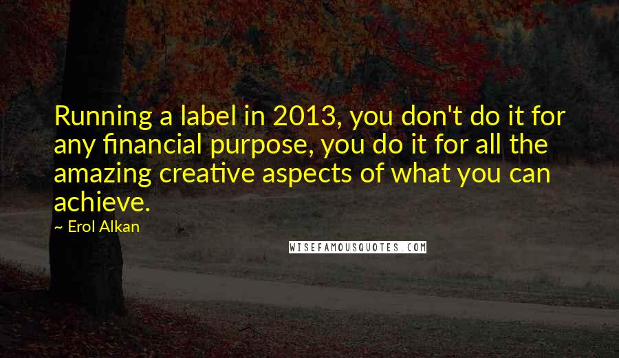 Erol Alkan quotes: Running a label in 2013, you don't do it for any financial purpose, you do it for all the amazing creative aspects of what you can achieve.