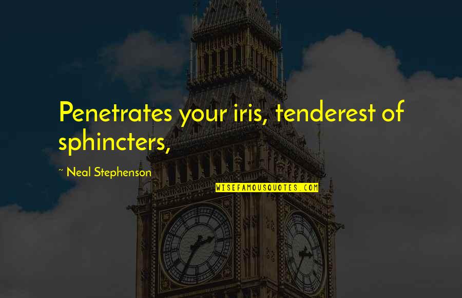 Erpur Eyvindarson Quotes By Neal Stephenson: Penetrates your iris, tenderest of sphincters,