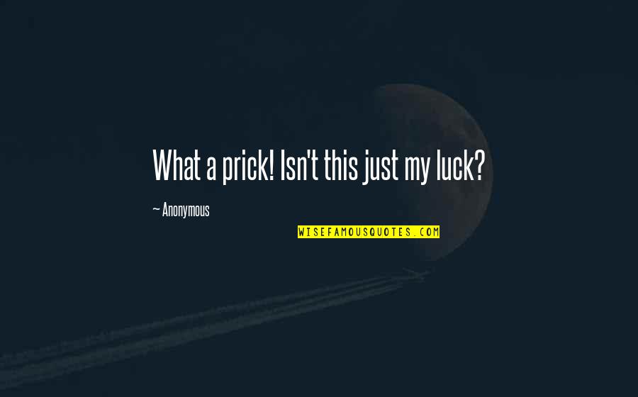 Errey Quotes By Anonymous: What a prick! Isn't this just my luck? Errey Quotes By Anonymous: What a prick! Isn't this just my luck?