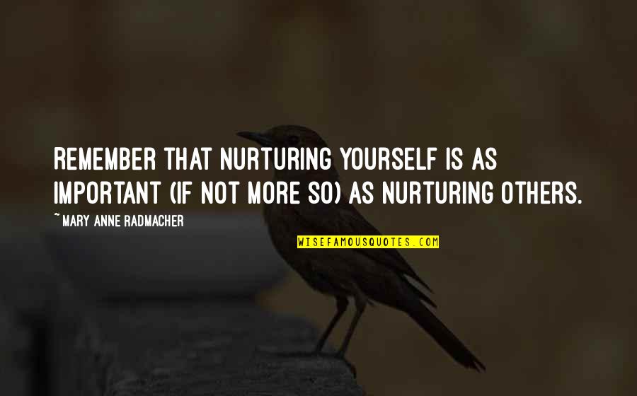 Erupciones Quotes By Mary Anne Radmacher: Remember that nurturing yourself is as important (if