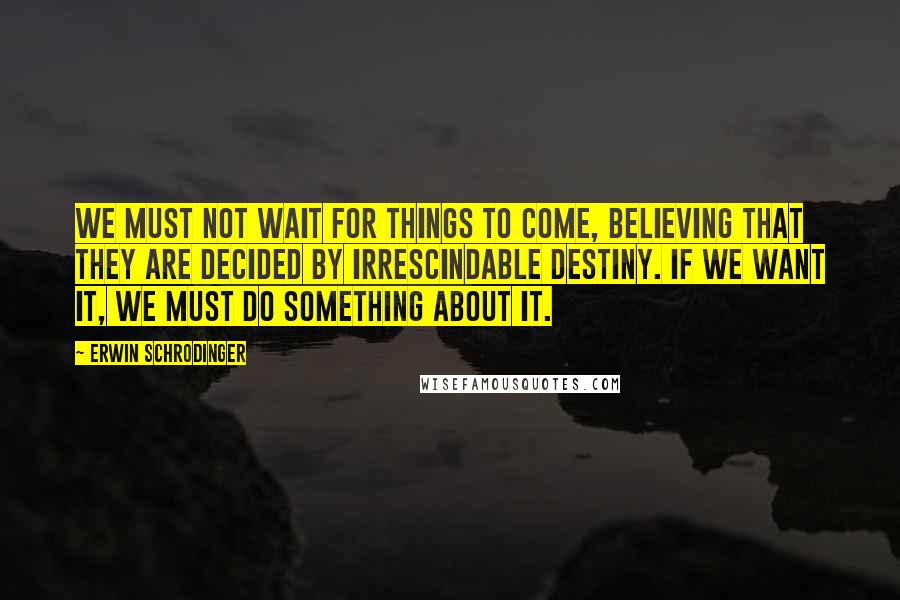 Erwin Schrodinger quotes: We must not wait for things to come, believing that they are decided by irrescindable destiny. If we want it, we must do something about it.