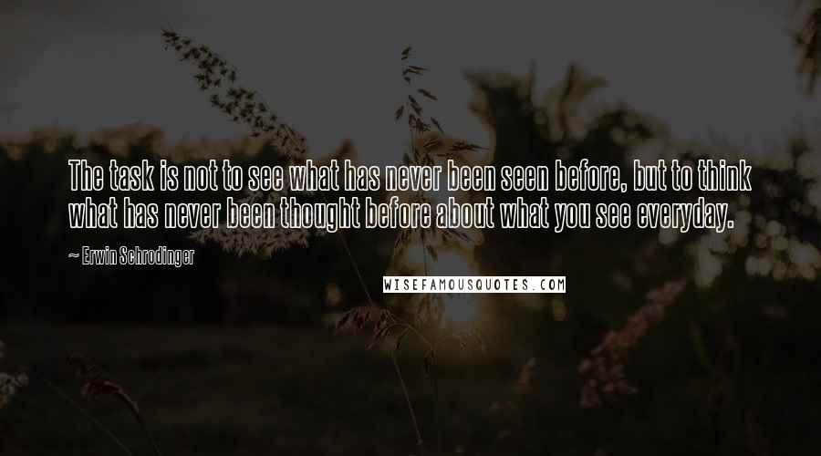 Erwin Schrodinger quotes: The task is not to see what has never been seen before, but to think what has never been thought before about what you see everyday.