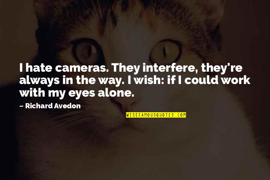 Erzeuger Masstheorie Quotes By Richard Avedon: I hate cameras. They interfere, they're always in Erzeuger Masstheorie Quotes By Richard Avedon: I hate cameras. They interfere, they're always in