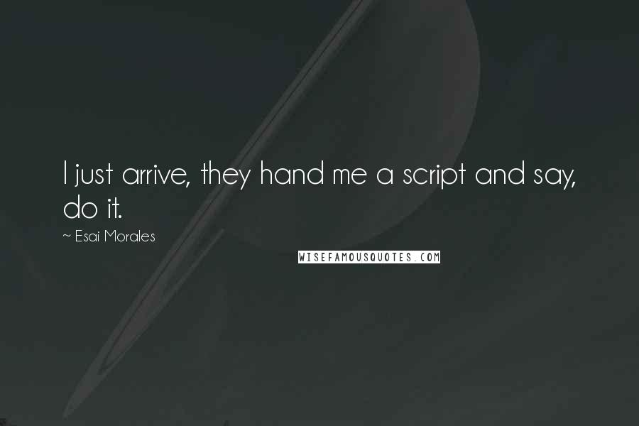 Esai Morales quotes: I just arrive, they hand me a script and say, do it.