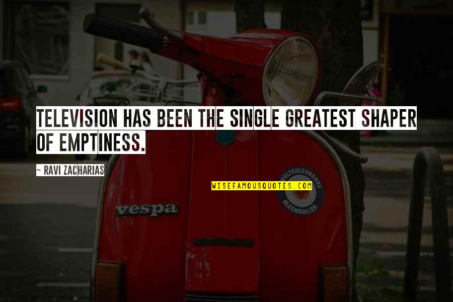 Escamillo Jones Quotes By Ravi Zacharias: Television has been the single greatest shaper of Escamillo Jones Quotes By Ravi Zacharias: Television has been the single greatest shaper of