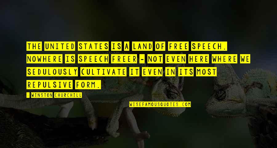 Eschaton Board Quotes By Winston Churchill: The United States is a land of free
