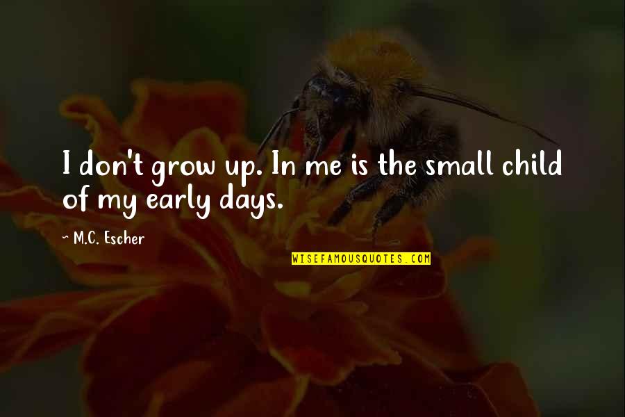 Escher's Quotes By M.C. Escher: I don't grow up. In me is the