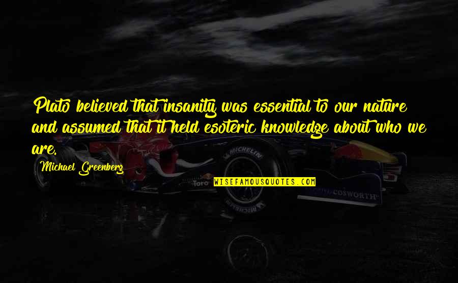 Eskel Quotes By Michael Greenberg: Plato believed that insanity was essential to our Eskel Quotes By Michael Greenberg: Plato believed that insanity was essential to our