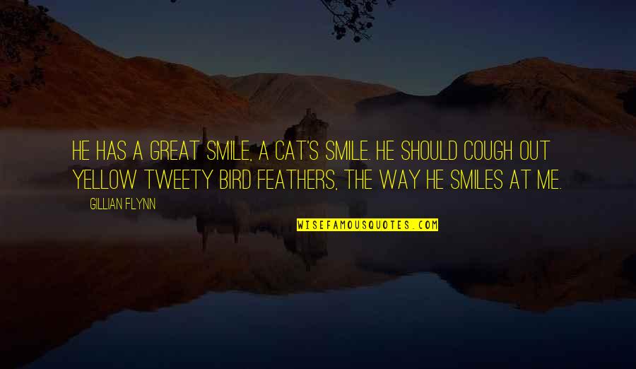 Espectacular Quotes By Gillian Flynn: He has a great smile, a cat's smile.