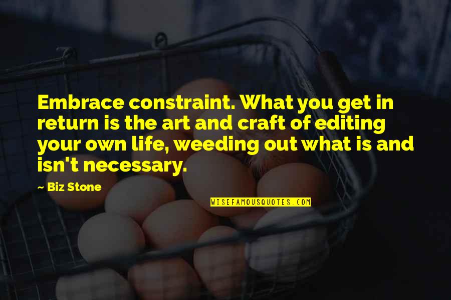 Essay A Rainy Day Quotes By Biz Stone: Embrace constraint. What you get in return is