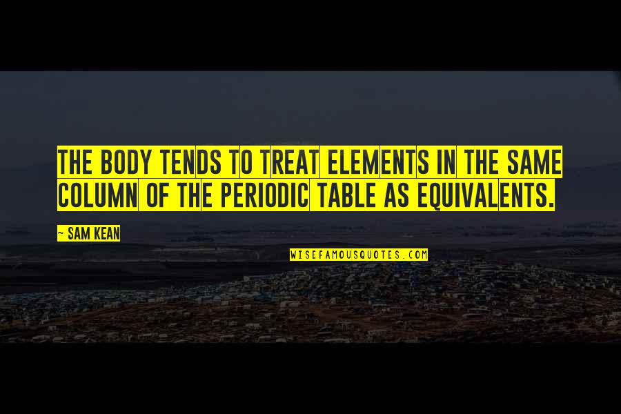 Essen Quotes By Sam Kean: The body tends to treat elements in the