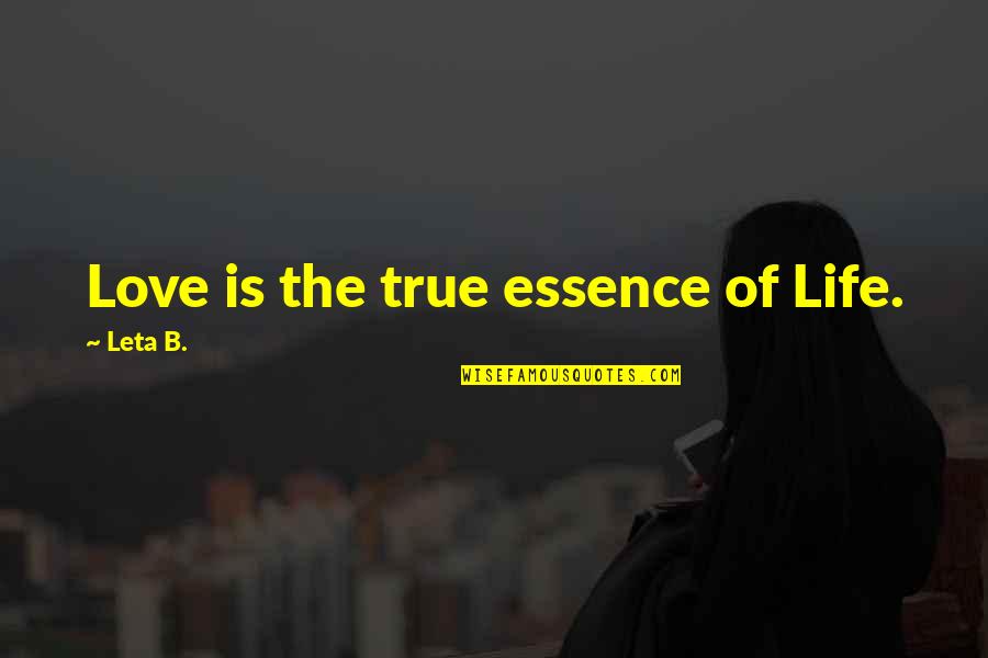 Essence Of Life Quotes By Leta B.: Love is the true essence of Life. Essence Of Life Quotes By Leta B.: Love is the true essence of Life.