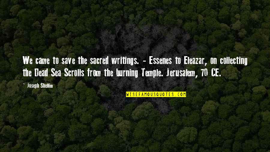 Essenes Quotes By Joseph Shellim: We came to save the sacred writings. -