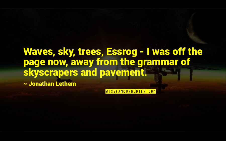 Essrog Quotes By Jonathan Lethem: Waves, sky, trees, Essrog - I was off