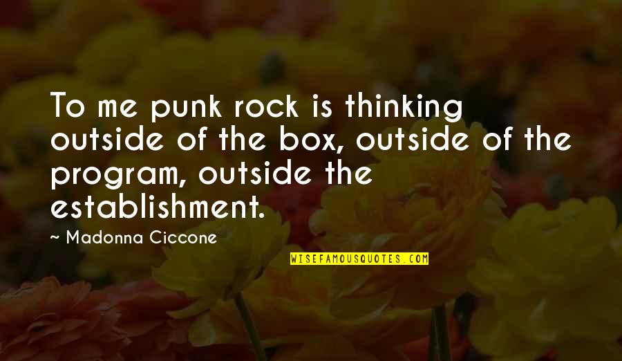 Establishment's Quotes By Madonna Ciccone: To me punk rock is thinking outside of