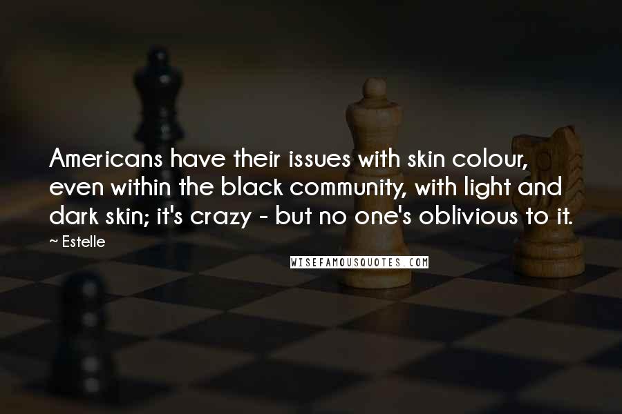 Estelle quotes: Americans have their issues with skin colour, even within the black community, with light and dark skin; it's crazy - but no one's oblivious to it.