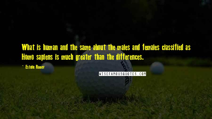 Estelle Ramey quotes: What is human and the same about the males and females classified as Homo sapiens is much greater than the differences.