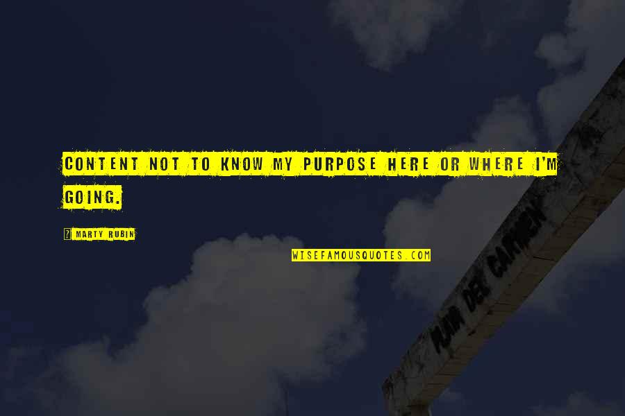 Esteman Quotes By Marty Rubin: Content not to know my purpose here or Esteman Quotes By Marty Rubin: Content not to know my purpose here or