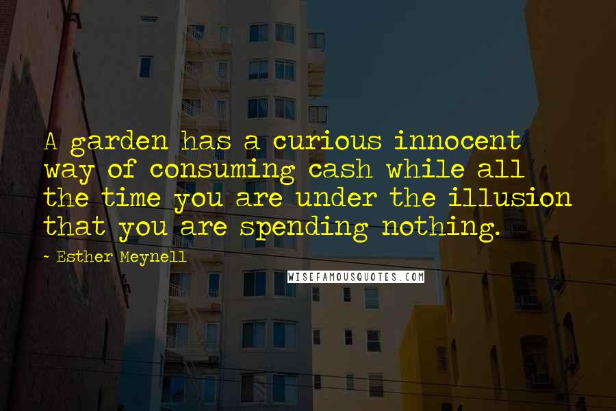 Esther Meynell quotes: A garden has a curious innocent way of consuming cash while all the time you are under the illusion that you are spending nothing. Esther Meynell quotes: A garden has a curious innocent way of consuming cash while all the time you are under the illusion that you are spending nothing.
