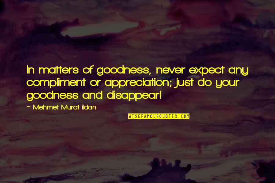 Estlin Quotes By Mehmet Murat Ildan: In matters of goodness, never expect any compliment Estlin Quotes By Mehmet Murat Ildan: In matters of goodness, never expect any compliment