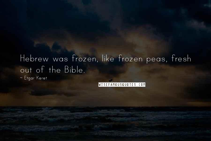 Etgar Keret quotes: Hebrew was frozen, like frozen peas, fresh out of the Bible.