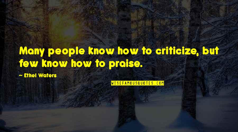Ethel Quotes By Ethel Waters: Many people know how to criticize, but few