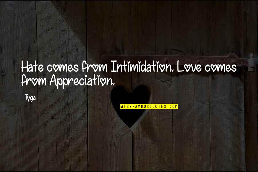 Ethlie Van Quotes By Tyga: Hate comes from Intimidation. Love comes from Appreciation.