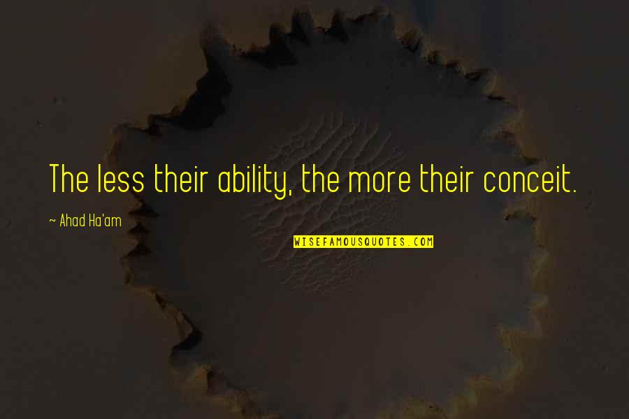 Ethyl Kennedy Quotes By Ahad Ha'am: The less their ability, the more their conceit. Ethyl Kennedy Quotes By Ahad Ha'am: The less their ability, the more their conceit.