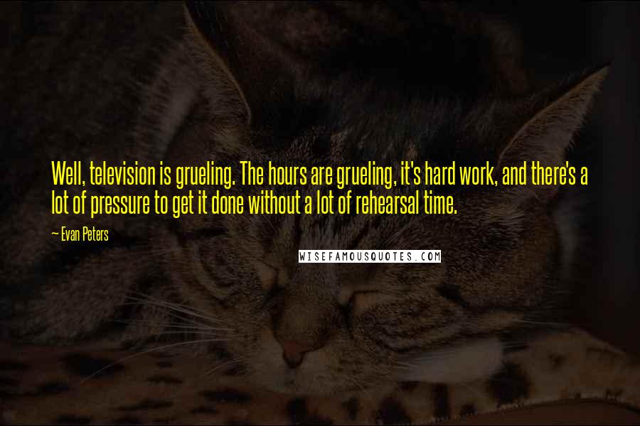 Evan Peters quotes: Well, television is grueling. The hours are grueling, it's hard work, and there's a lot of pressure to get it done without a lot of rehearsal time.