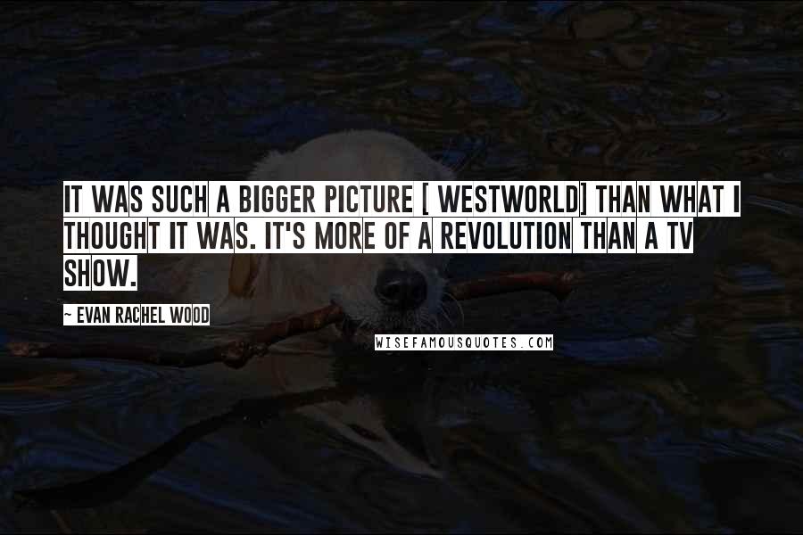 Evan Rachel Wood quotes: It was such a bigger picture [ Westworld] than what I thought it was. It's more of a revolution than a TV show.