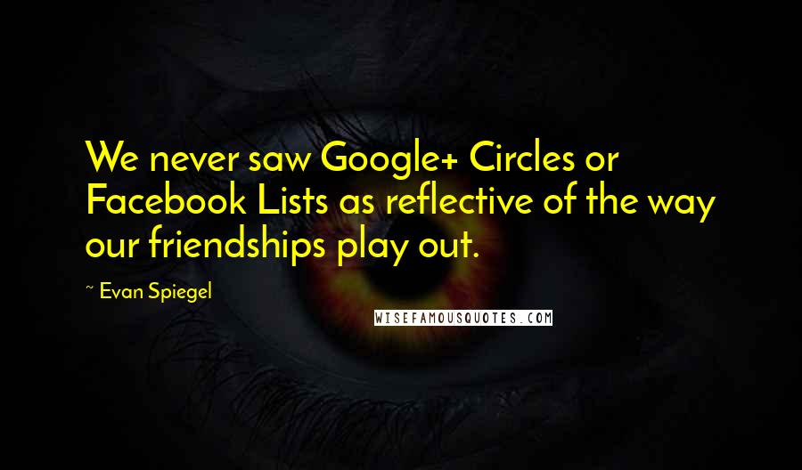 Evan Spiegel quotes: We never saw Google+ Circles or Facebook Lists as reflective of the way our friendships play out.