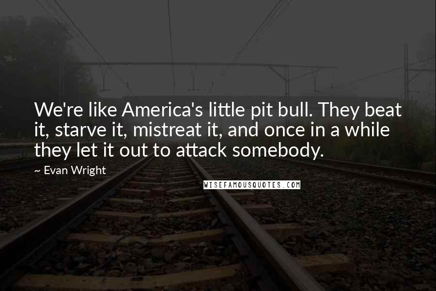 Evan Wright quotes: We're like America's little pit bull. They beat it, starve it, mistreat it, and once in a while they let it out to attack somebody.